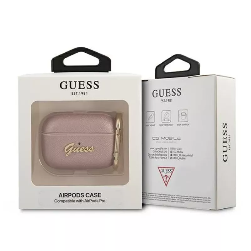 GUESS GUAPSASMP Capa AirPods Pro Saffiano Script Metal Collection Rosa