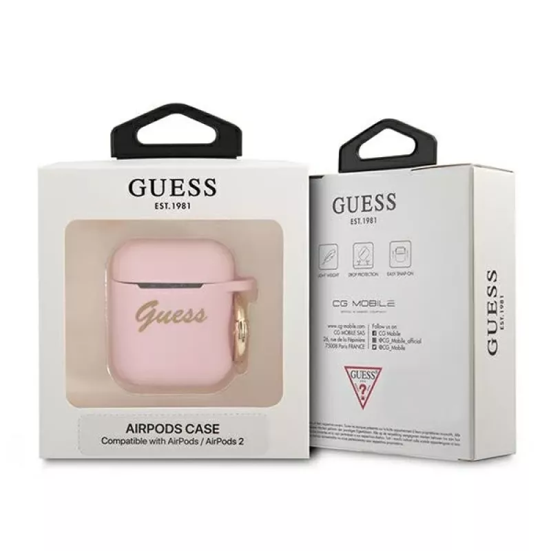 GUESS GUA2SSSI Capa AirPods 1/2 Rosa Silicone Vintage Script