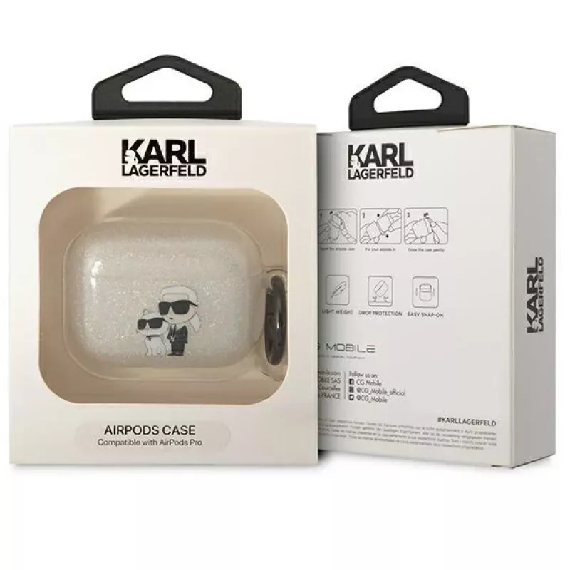 Karl Lagerfeld KLAPHNKCTGT Capa AirPods Pro Transparente Glitter Karl & Choupette