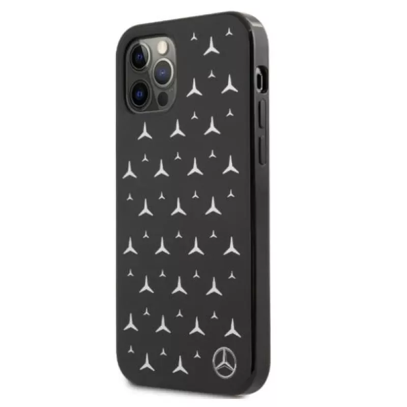 Mercedes-Benz iPhone 12 Pro Max Capa Rígida Padrão de Estrelas Prateadas Preto