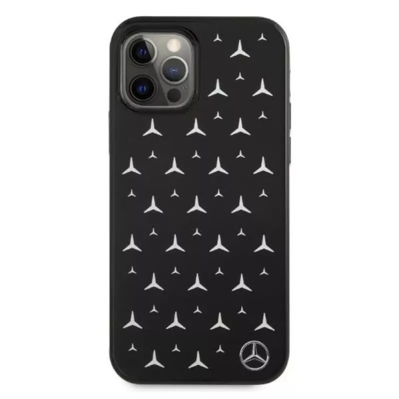 Mercedes-Benz iPhone 12 Pro Max Capa Rígida Padrão de Estrelas Prateadas Preto
