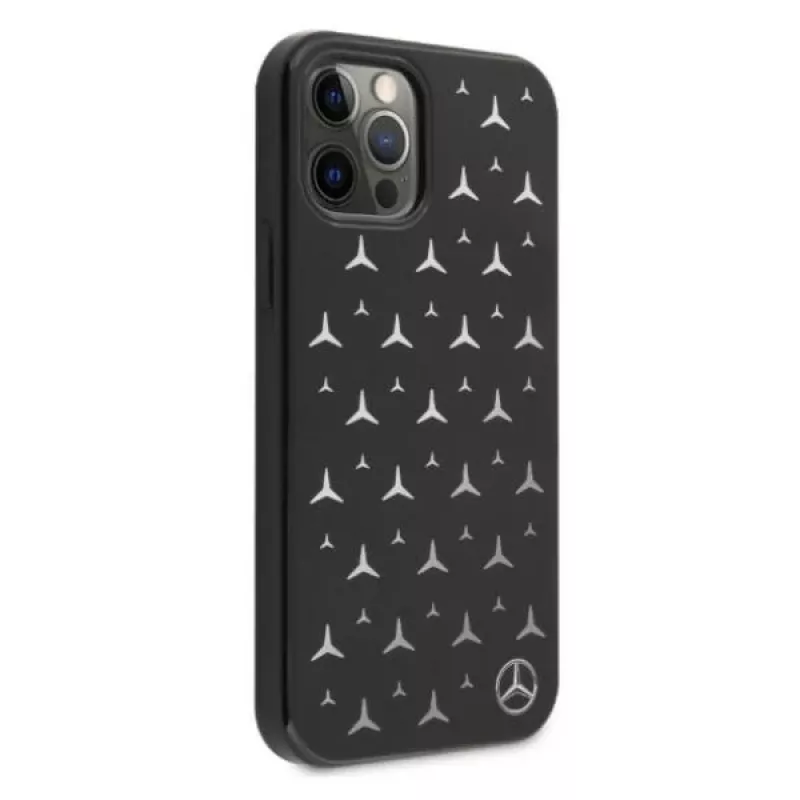 Mercedes-Benz iPhone 12 Pro Max Capa Rígida Padrão de Estrelas Prateadas Preto