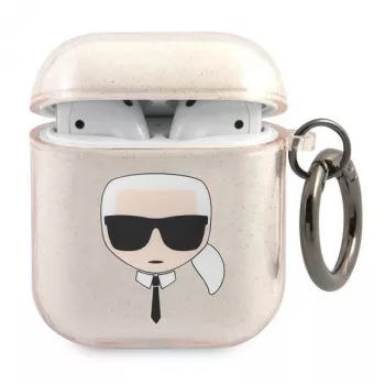 Karl Lagerfeld KLA2UKHGD Capa AirPods 1/2 Dourada Glitter Karl Head