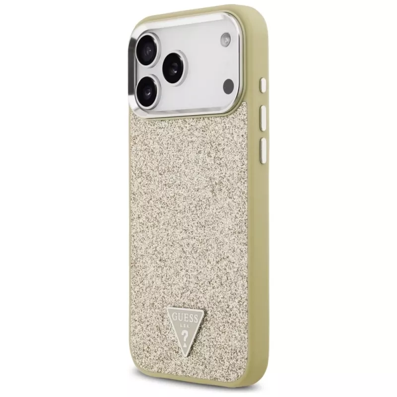 GUESS Glitter Triangle Logo Capa MagSafe para iPhone 17 Pro Max - Dourado