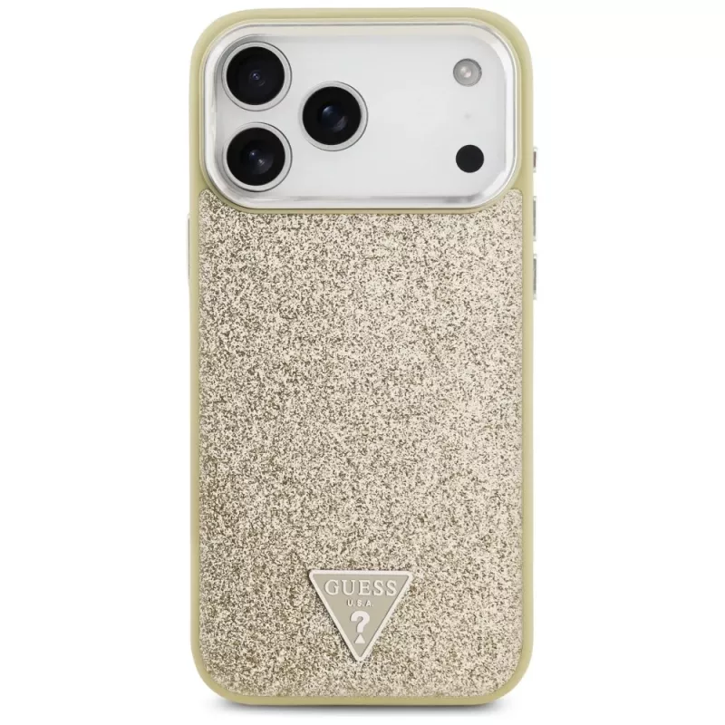 GUESS Glitter Triangle Logo Capa MagSafe para iPhone 17 Pro Max - Dourado
