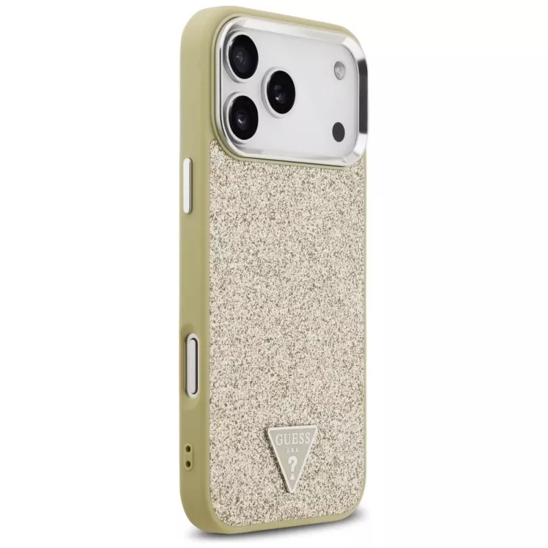 GUESS Glitter Triangle Logo Capa MagSafe para iPhone 17 Pro Max - Dourado