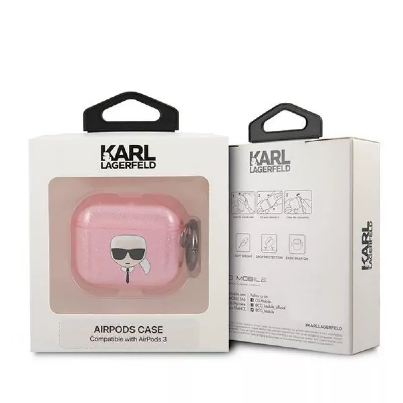 Capa Karl Lagerfeld KLA3UKHGP Glitter Karl's Head para AirPods 3 - rosa