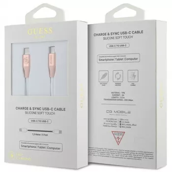 Cabo de carregamento rápido USB-C para USB-C GUESS GUCCLALRGDP 1,5 m rosa com logótipo em relevo