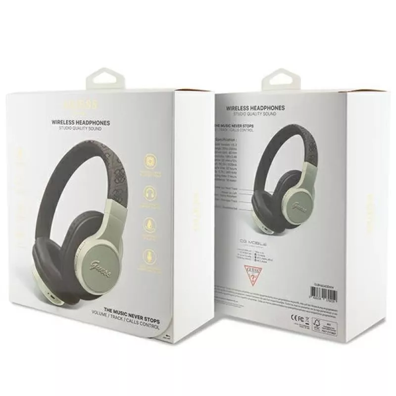 Auscultadores sem fios on-ear GUESS 4G Script Metal Logo Bluetooth 5.3 castanhos