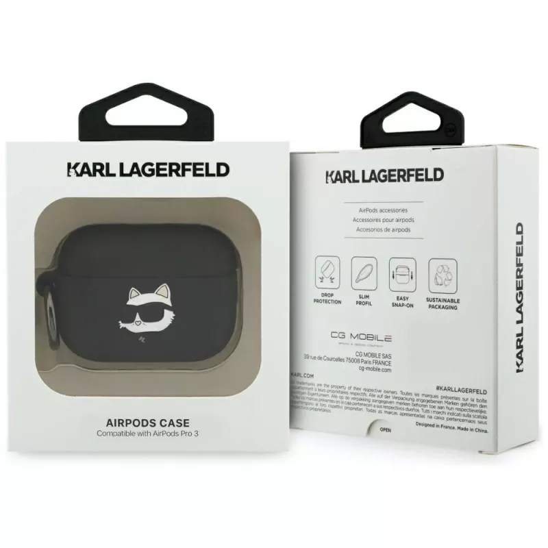 Capa 3D Karl Lagerfeld Silicone Choupette Head para AirPods Pro 3 - preto