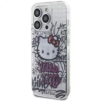 Capa rígida Hello Kitty HKHCP14LHDGPHT para iPhone 14 Pro IML Kitty On Bricks Graffiti - branco