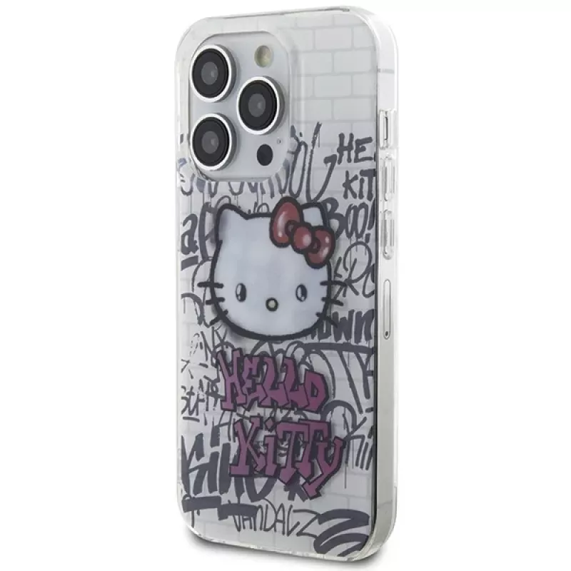 Capa rígida Hello Kitty HKHCP13XHDGPHT para iPhone 13 Pro Max IML Kitty On Bricks Graffiti branca