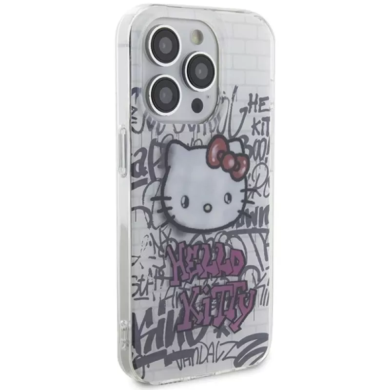 Capa rígida Hello Kitty HKHCP13XHDGPHT para iPhone 13 Pro Max IML Kitty On Bricks Graffiti branca