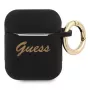 Capa Guess GUA2SSSK para AirPods 1/2 preta silicone Vintage Script