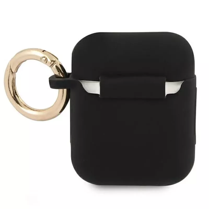Capa Guess GUA2SSSK para AirPods 1/2 preta silicone Vintage Script