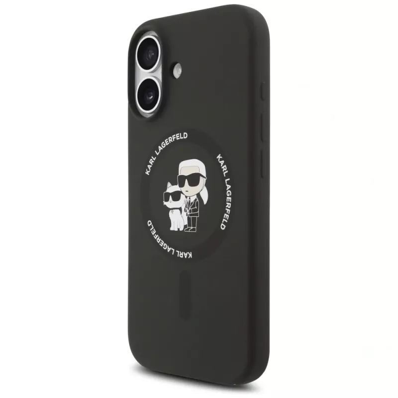 Capa MagSafe Karl Lagerfeld Silicone Karl & Choupette Ring para iPhone 17 - preto