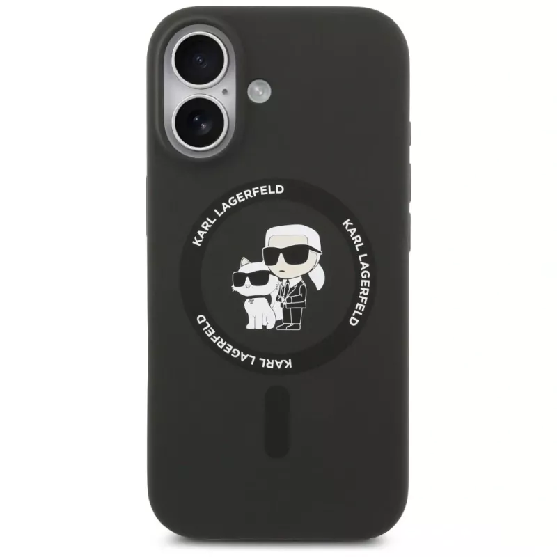 Capa MagSafe Karl Lagerfeld Silicone Karl & Choupette Ring para iPhone 17 - preto