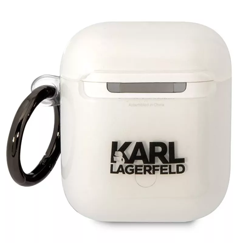 Capa transparente Karl Lagerfeld KLA2HNIKTCT para AirPods 1/2 com design Karl's Head