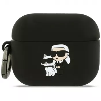 Capa de silicone Karl Lagerfeld Karl & Choupette Head 3D para AirPods Pro 3, Preto