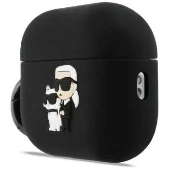 Capa de silicone Karl Lagerfeld Karl & Choupette Head 3D para AirPods Pro 3, Preto