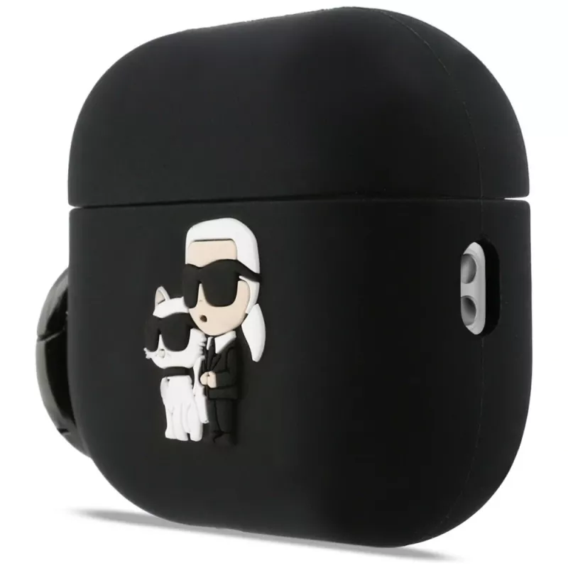 Capa de silicone Karl Lagerfeld Karl & Choupette Head 3D para AirPods Pro 3, Preto