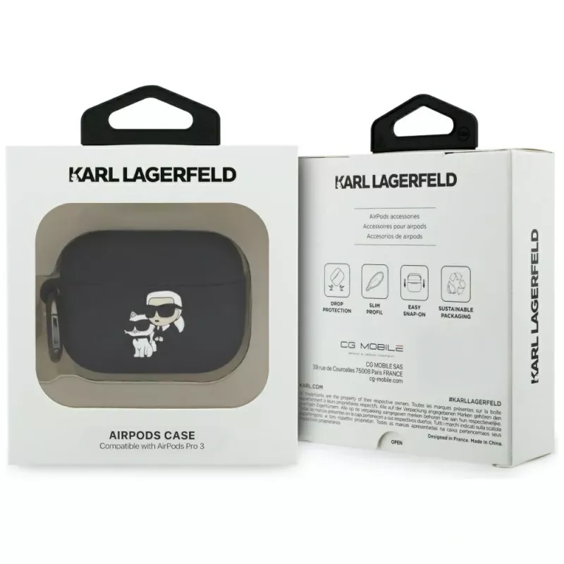 Capa de silicone Karl Lagerfeld Karl & Choupette Head 3D para AirPods Pro 3, Preto
