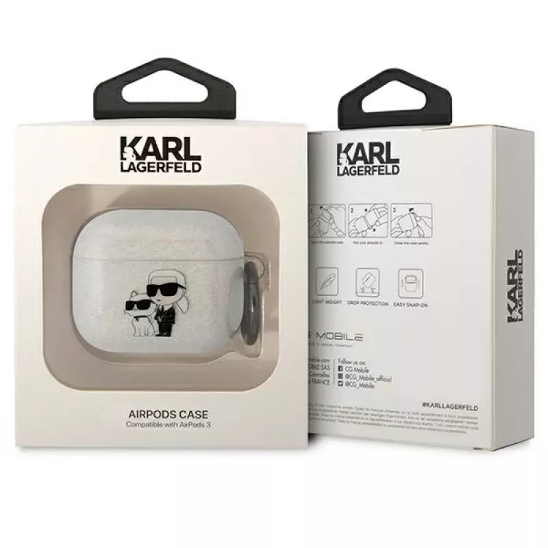 Capa Karl Lagerfeld KLA3HNKCTGT para AirPods 3 transparente Glitter Karl & Choupette