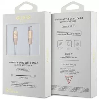 Cabo USB-C para USB-C GUESS GUCCLALRGDD 1,5 m carregamento rápido dourado-claro logótipo em relevo
