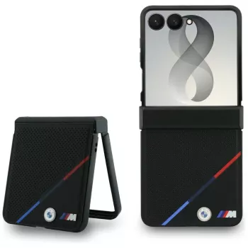 Capa MagSafe BMW M Leather Perforated Tricolor Stripes para Samsung Galaxy Z Flip8 - preto