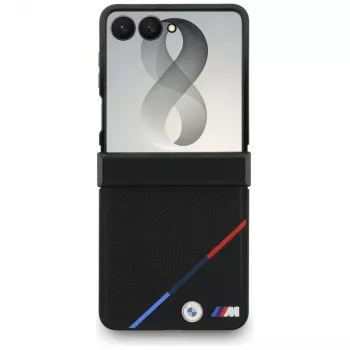 Capa MagSafe BMW M Leather Perforated Tricolor Stripes para Samsung Galaxy Z Flip8 - preto