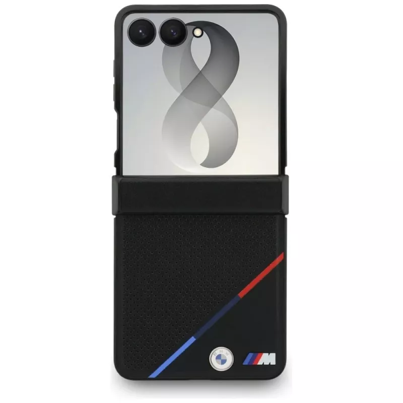 Capa MagSafe BMW M Leather Perforated Tricolor Stripes para Samsung Galaxy Z Flip8 - preto