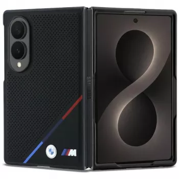 Capa MagSafe BMW M Leather Perforated Tricolor Stripes Metal Logos para Samsung Galaxy Z Fold8 - preto