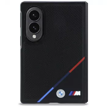 Capa MagSafe BMW M Leather Perforated Tricolor Stripes Metal Logos para Samsung Galaxy Z Fold8 - preto