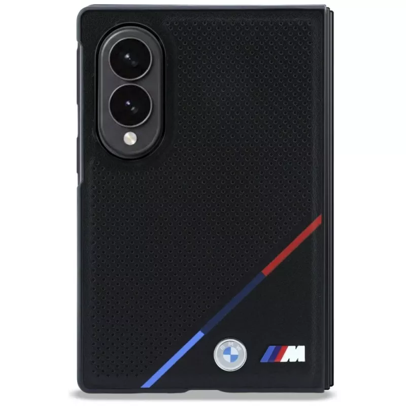 Capa MagSafe BMW M Leather Perforated Tricolor Stripes Metal Logos para Samsung Galaxy Z Fold8 - preto