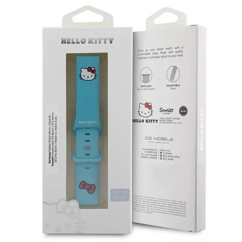 Pulseira de relógio universal Hello Kitty silicone Kitty Head azul 22mm