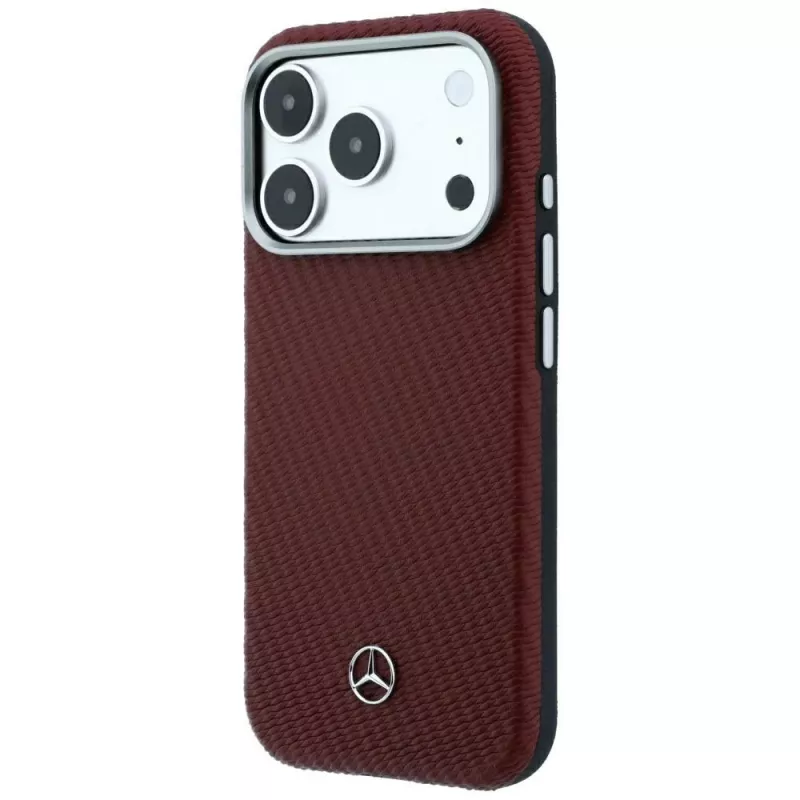 Capa MagSafe Mercedes em pele Semi Wrap com efeito madeira para iPhone 18 Pro Max / 17 Pro Max - Bordô