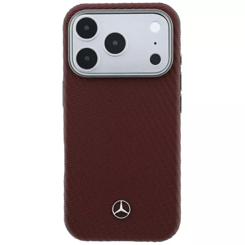 Capa MagSafe Mercedes em pele Semi Wrap com efeito madeira para iPhone 18 Pro Max / 17 Pro Max - Bordô