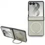 Capa MagSafe Guess Magnetic Ring Stand Grained Classic Logo para Samsung Galaxy Z Flip 8, Bege