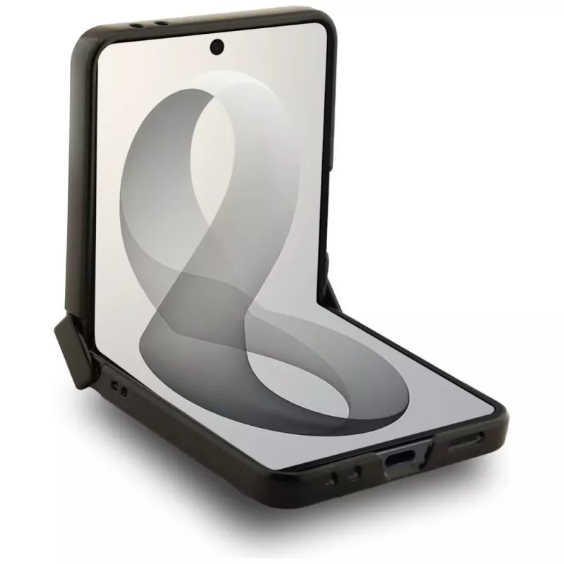 Capa MagSafe Guess Magnetic Ring Stand Grained Classic Logo para Samsung Galaxy Z Flip 8, Bege