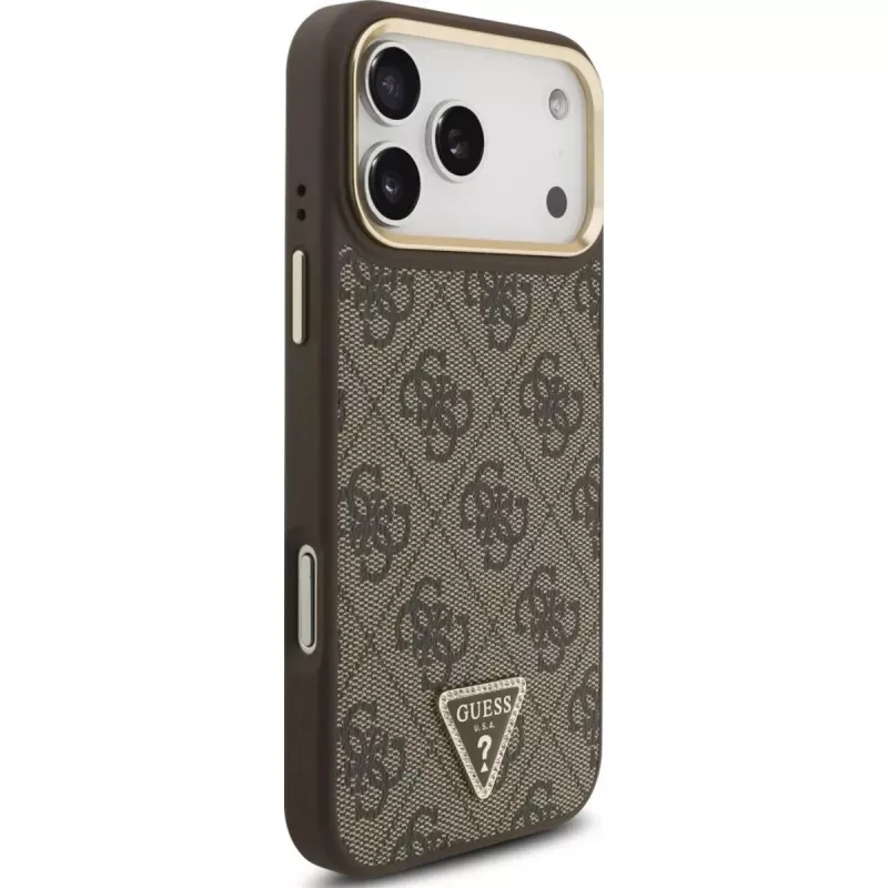 Capa MagSafe GUESS 4G Triangle Logo para iPhone 17 Pro Max - Castanho e dourado