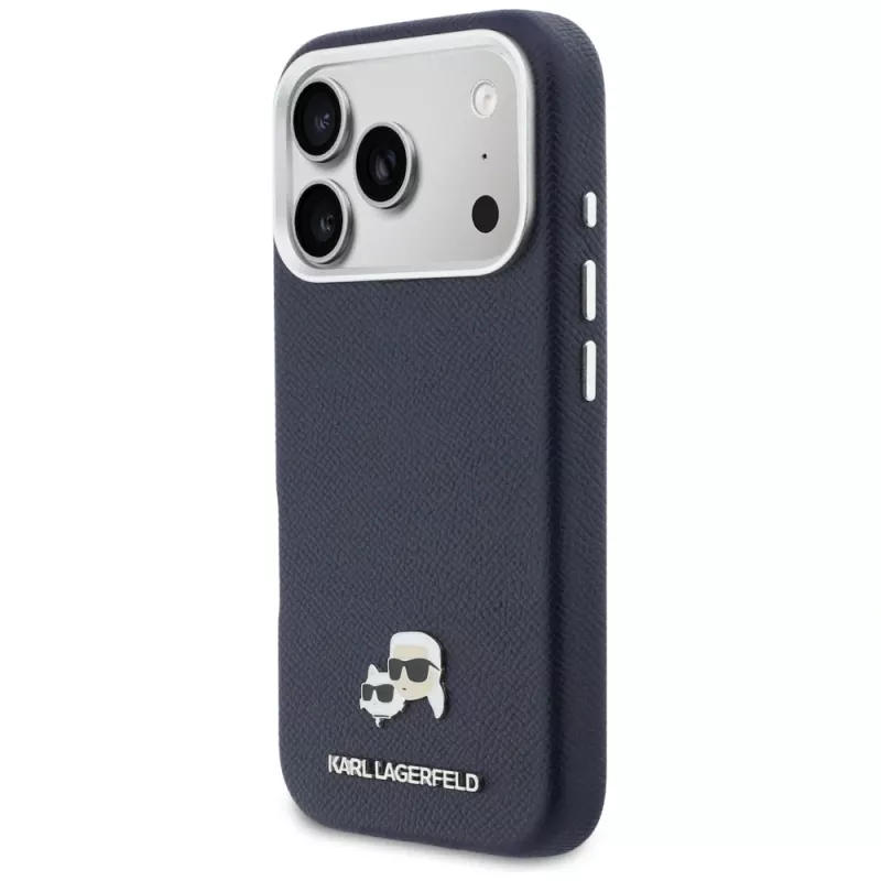 Capa MagSafe Karl Lagerfeld Karl & Choupette Head Pins Saffiano para iPhone 17 Pro Max - Azul