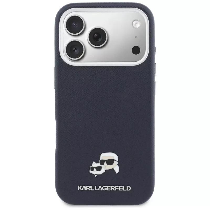 Capa MagSafe Karl Lagerfeld Karl & Choupette Head Pins Saffiano para iPhone 17 Pro Max - Azul