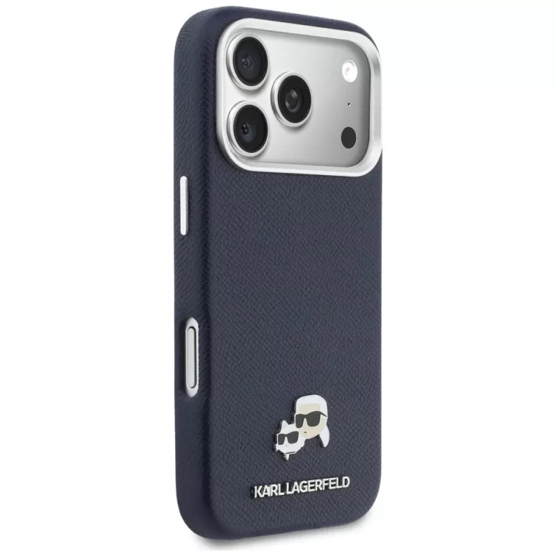 Capa MagSafe Karl Lagerfeld Karl & Choupette Head Pins Saffiano para iPhone 17 Pro Max - Azul