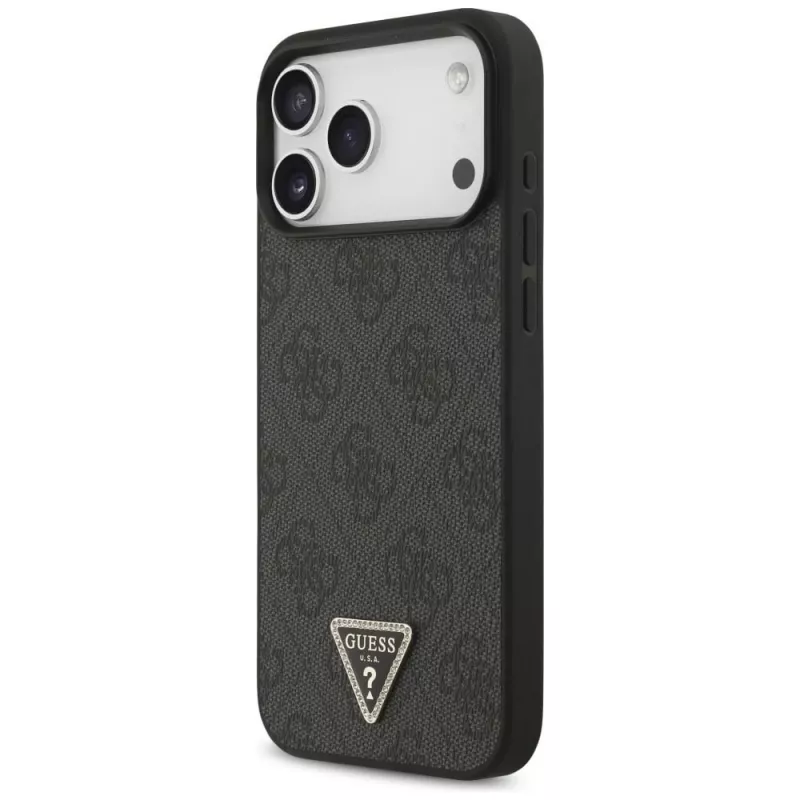 Capa MagSafe GUESS em pele 4G Triangle Strass para iPhone 18 Pro Max / 17 Pro Max - Preto