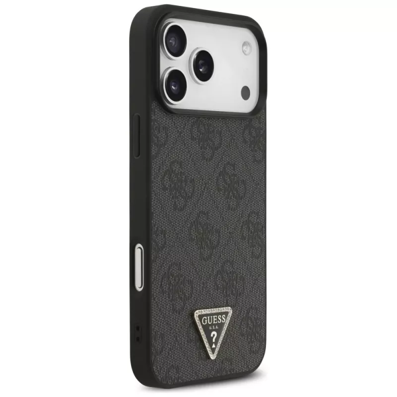 Capa MagSafe GUESS em pele 4G Triangle Strass para iPhone 18 Pro Max / 17 Pro Max - Preto