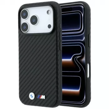 Capa MagSafe BMW M Carbon Metal Logo para iPhone 18 Pro / 17 Pro – Preto