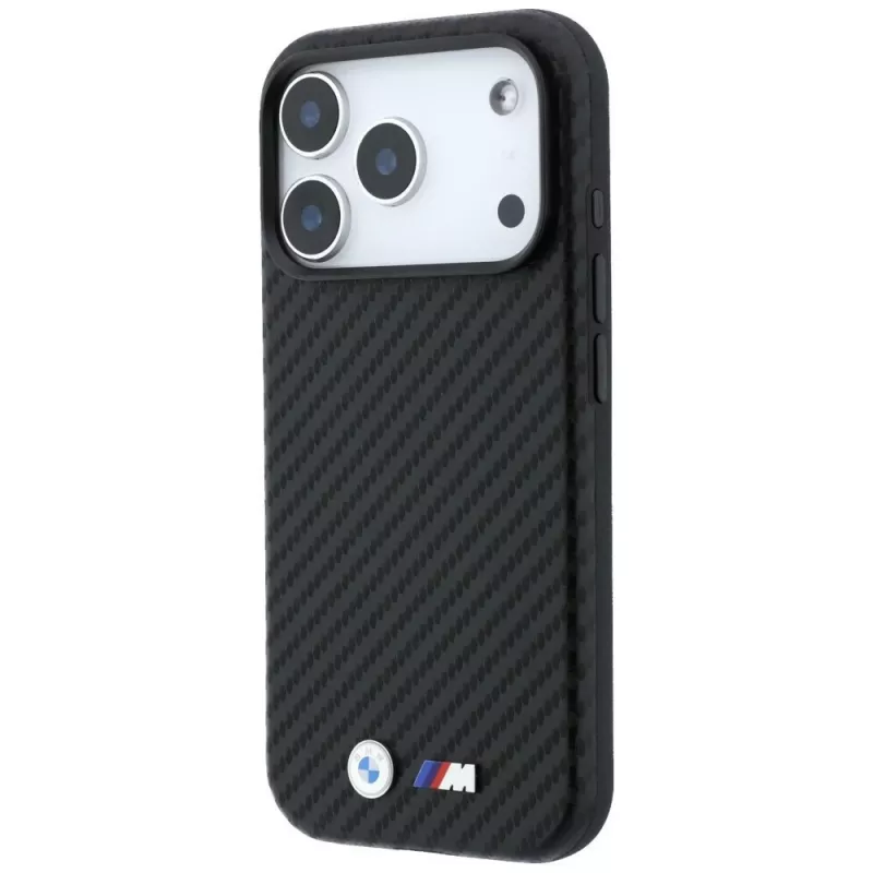 Capa MagSafe BMW M Carbon Metal Logo para iPhone 18 Pro / 17 Pro – Preto
