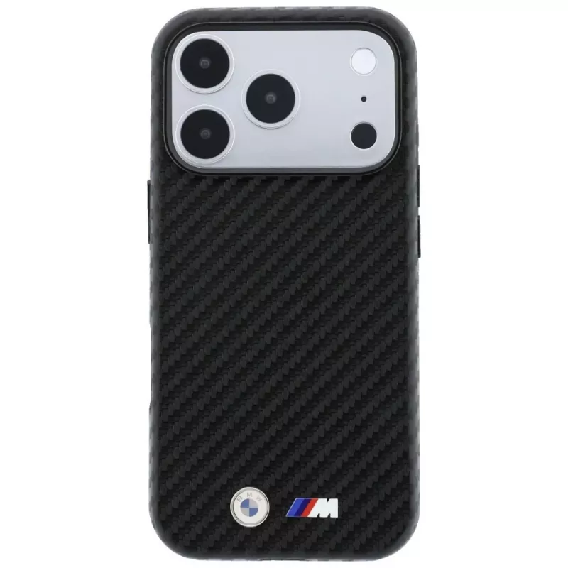 Capa MagSafe BMW M Carbon Metal Logo para iPhone 18 Pro / 17 Pro – Preto