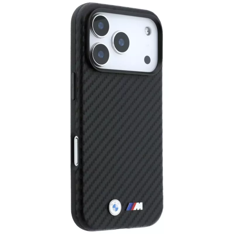 Capa MagSafe BMW M Carbon Metal Logo para iPhone 18 Pro / 17 Pro – Preto