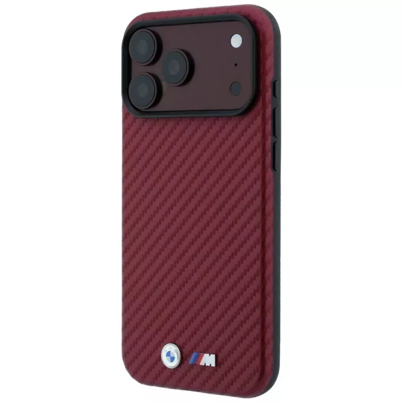 Capa MagSafe BMW M Carbon Metal Logo para iPhone 18 Pro Max / 17 Pro Max - Bordô